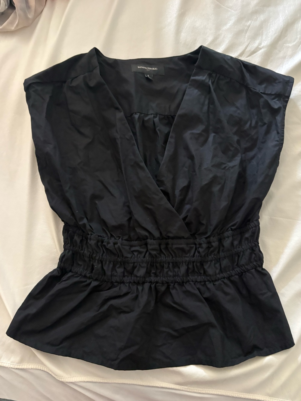 Women's Black Ruched Waist linen top